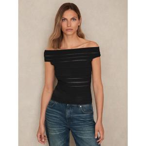 REISS Alessia Bardot Open Knit Top